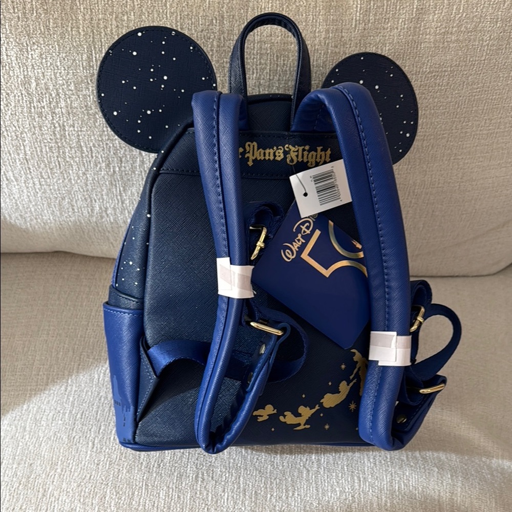 Loungefly Navy Peter Pan Backpack with Gold Accents - Picture 2 of 2